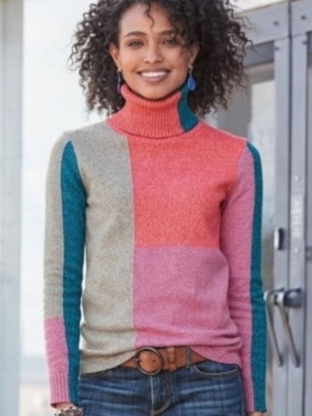 Sundance women's turtleneck sweater size S colorful cotton silk blend knit